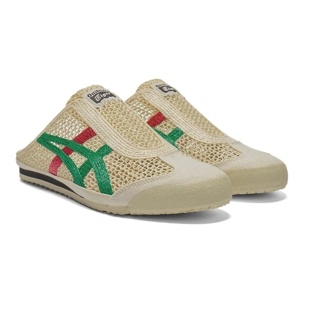 New Onitsuka Tiger Mexico 66 Sabot Slip On Mesh Shoes Cream Green Red Womens 7